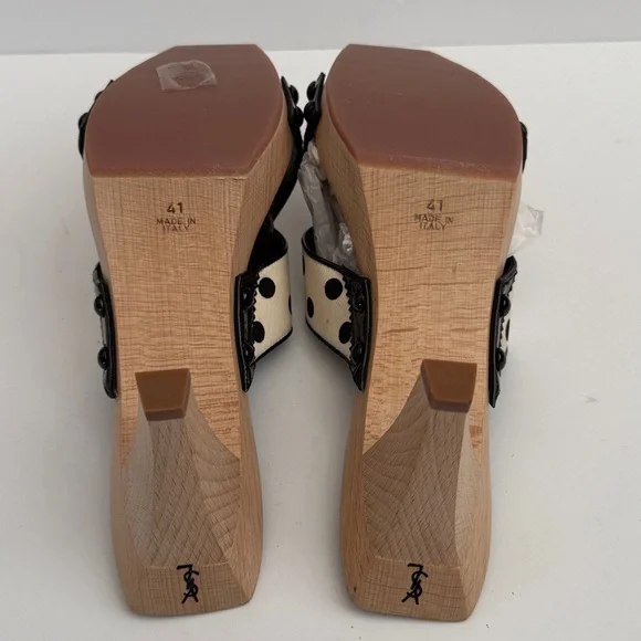YSL Ivory & Black Lolita Dot Heeled Slides - Picture 6 of 10